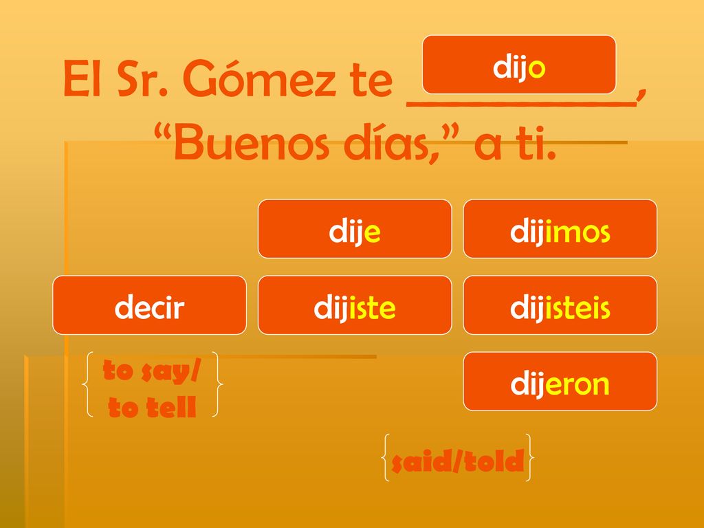 El Sr. Gómez te __________, Buenos días, a ti.