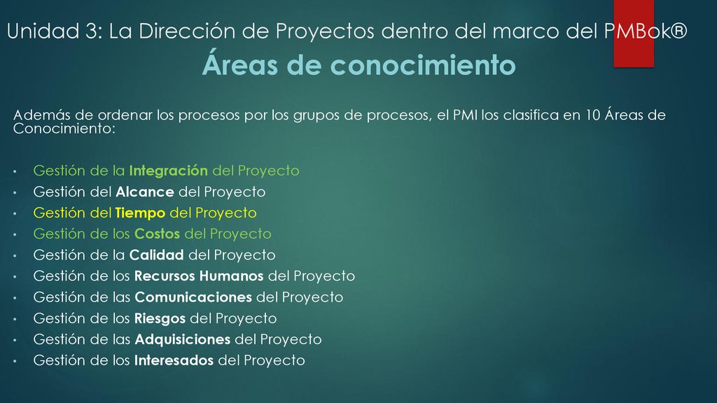 Unidad 3: La Dirección de Proyectos dentro del marco del PMBok®