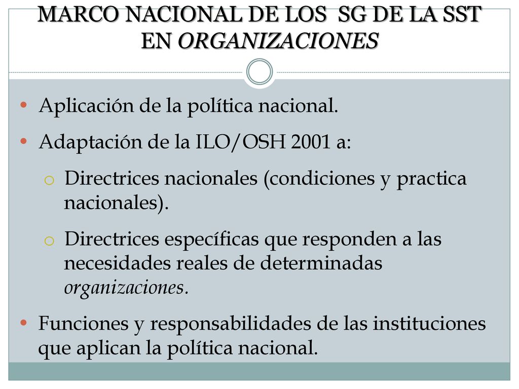 MARCO NACIONAL DE LOS SG DE LA SST EN ORGANIZACIONES