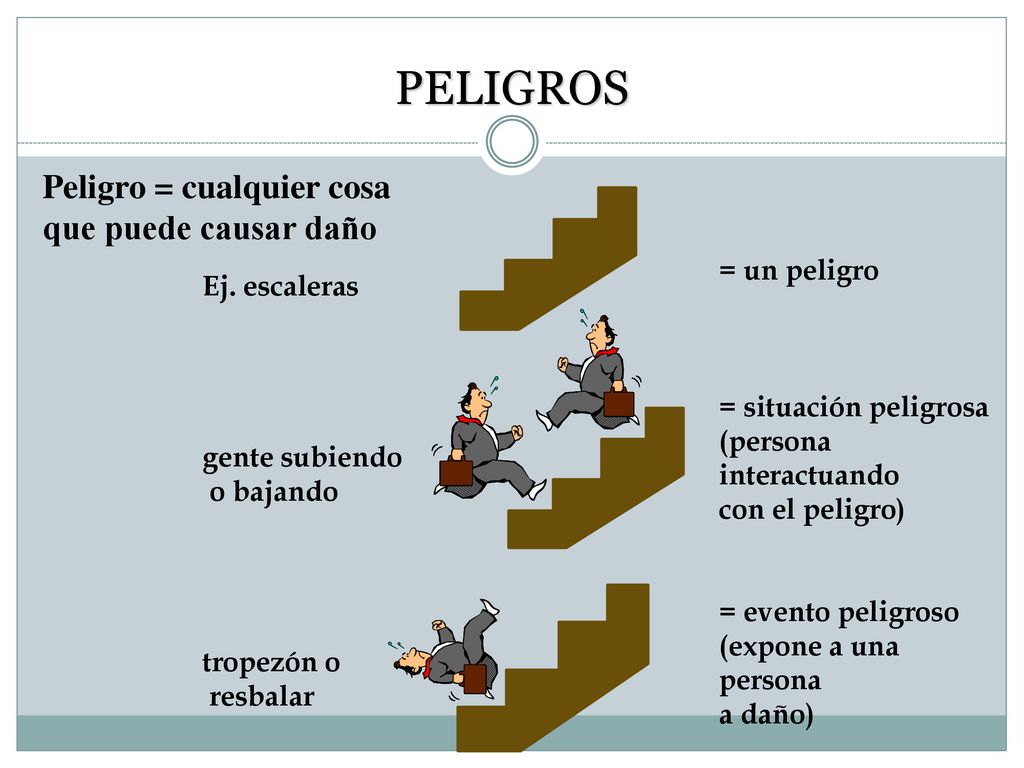 PELIGROS Peligro = cualquier cosa que puede causar daño = un peligro