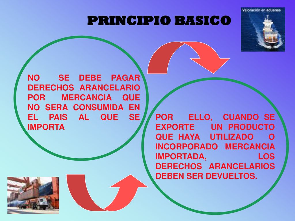 PRINCIPIO BASICO NO SE DEBE PAGAR DERECHOS ARANCELARIO POR MERCANCIA QUE NO SERA CONSUMIDA EN EL PAIS AL QUE SE IMPORTA.