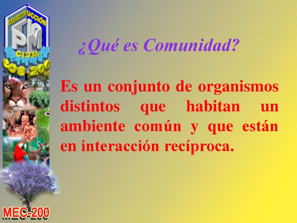 ¿Qué es Comunidad Es un conjunto de organismos distintos que habitan un ambiente común y que están en interacción recíproca.
