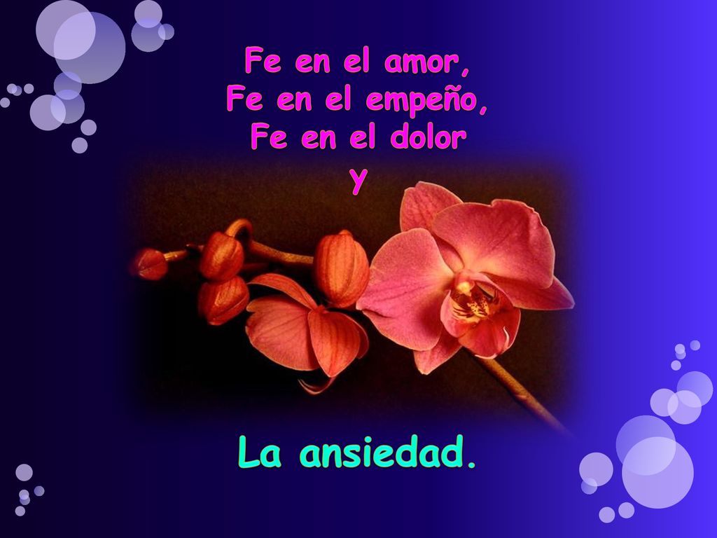 Fe en el amor, Fe en el empeño, Fe en el dolor y La ansiedad.