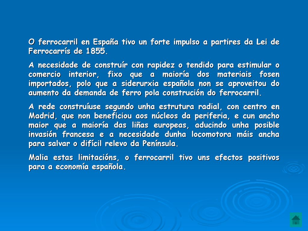 O ferrocarril en España tivo un forte impulso a partires da Lei de Ferrocarrís de 1855.
