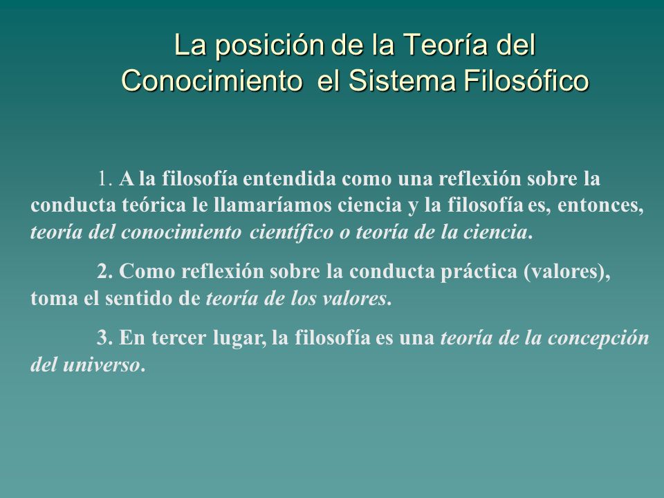 La posición de la Teoría del Conocimiento el Sistema Filosófico