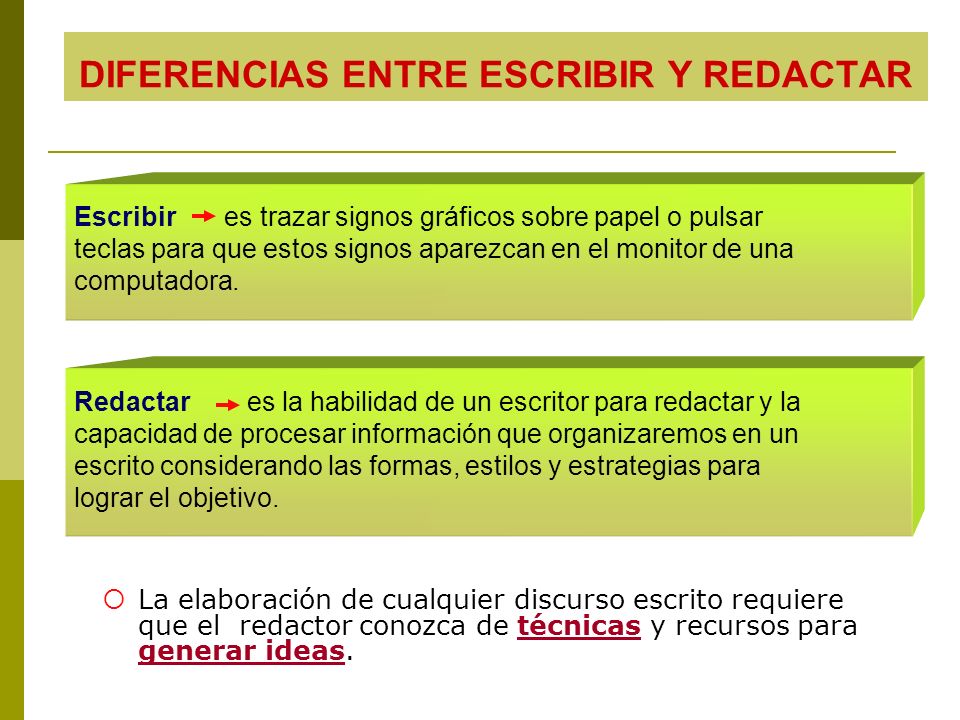 DIFERENCIAS ENTRE ESCRIBIR Y REDACTAR