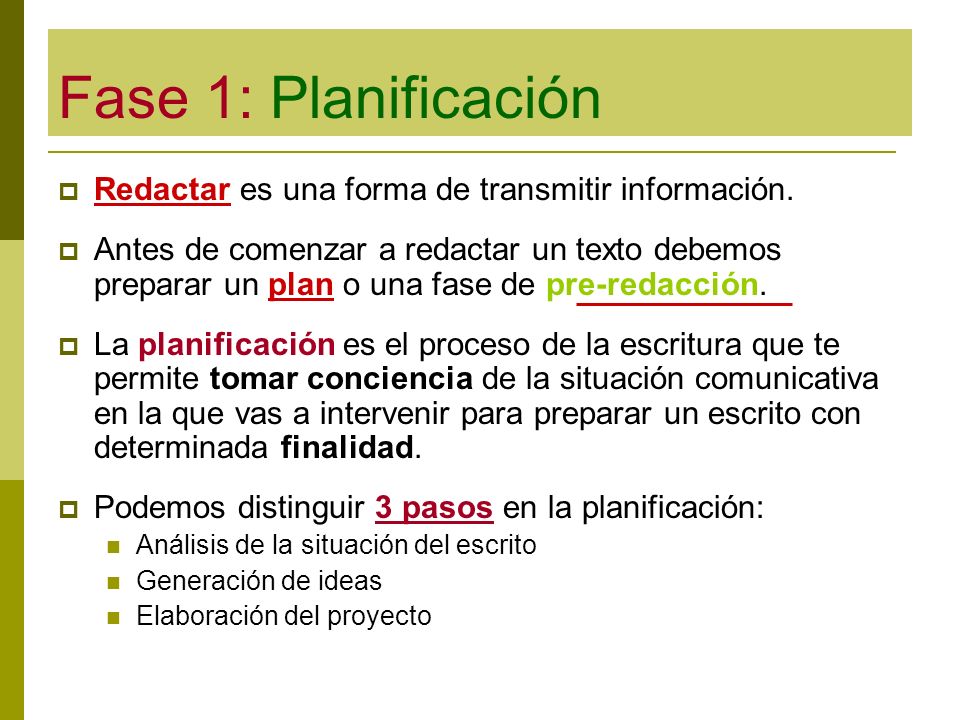 Fase 1: Planificación Redactar es una forma de transmitir información.