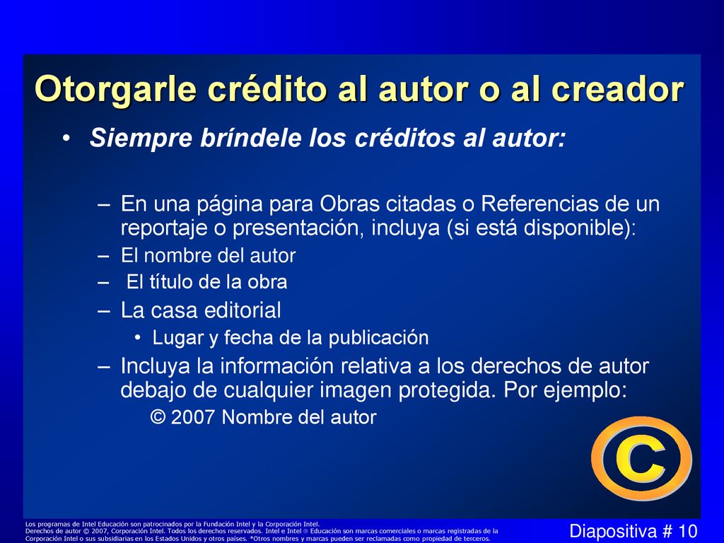 Otorgarle crédito al autor o al creador