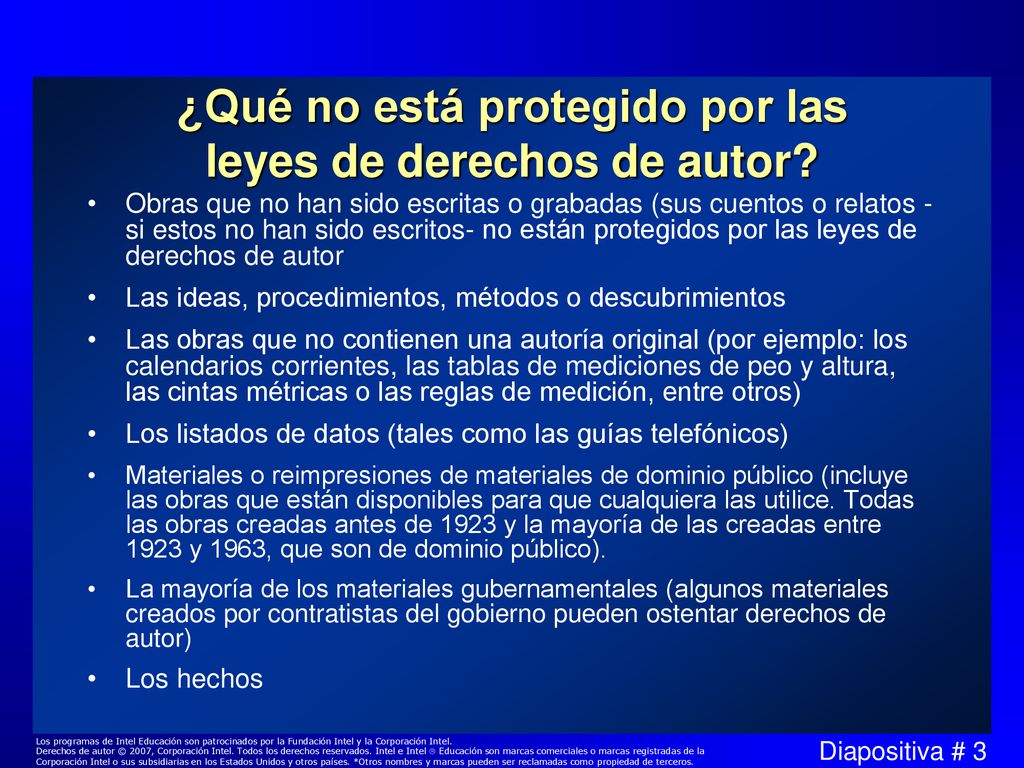 ¿Qué no está protegido por las leyes de derechos de autor