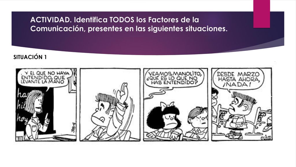 ACTIVIDAD. Identifica TODOS los Factores de la Comunicación, presentes en las siguientes situaciones.