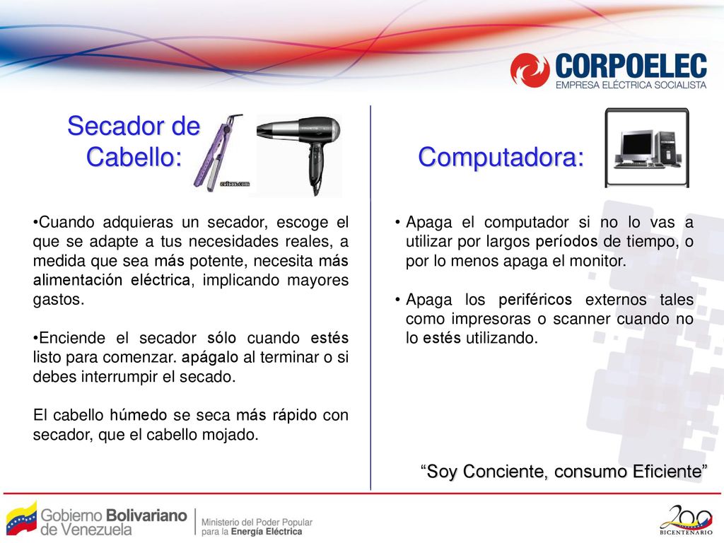 Secador de Cabello: Computadora: Soy Conciente, consumo Eficiente