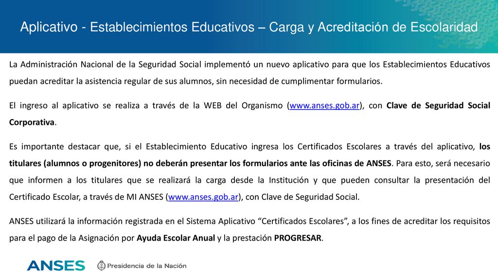 Aplicativo - Establecimientos Educativos – Carga y Acreditación de Escolaridad
