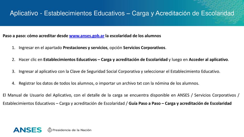 Aplicativo - Establecimientos Educativos – Carga y Acreditación de Escolaridad