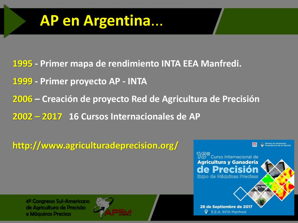 AP en Argentina Primer mapa de rendimiento INTA EEA Manfredi Primer proyecto AP - INTA.