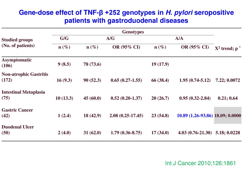 Gene-dose effect of TNF-β +252 genotypes in H