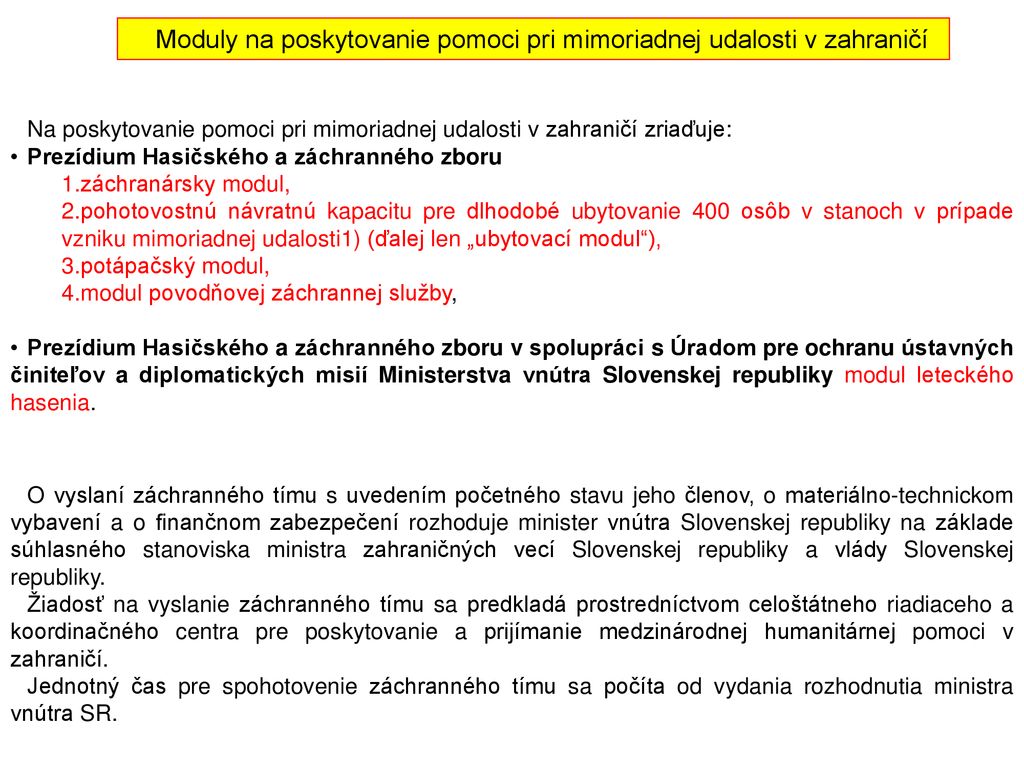 Moduly na poskytovanie pomoci pri mimoriadnej udalosti v zahraničí