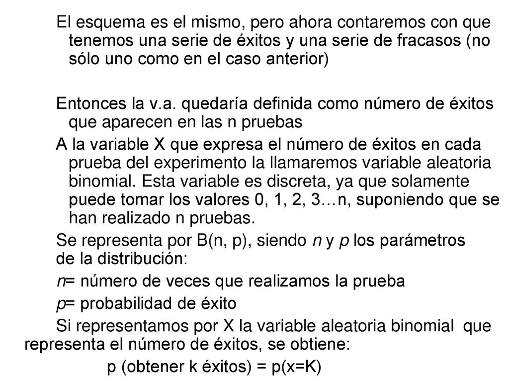 El esquema es el mismo, pero ahora contaremos con que tenemos una serie de éxitos y una serie de fracasos (no sólo uno como en el caso anterior)