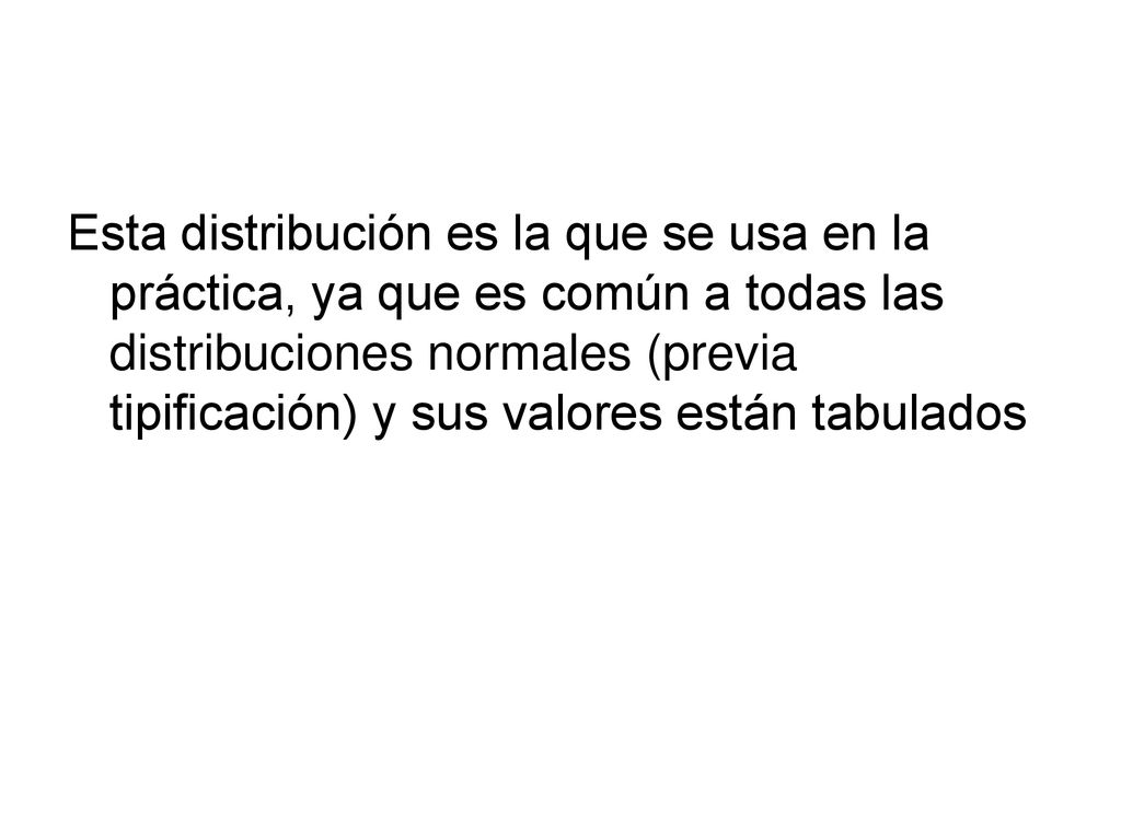 Esta distribución es la que se usa en la práctica, ya que es común a todas las distribuciones normales (previa tipificación) y sus valores están tabulados