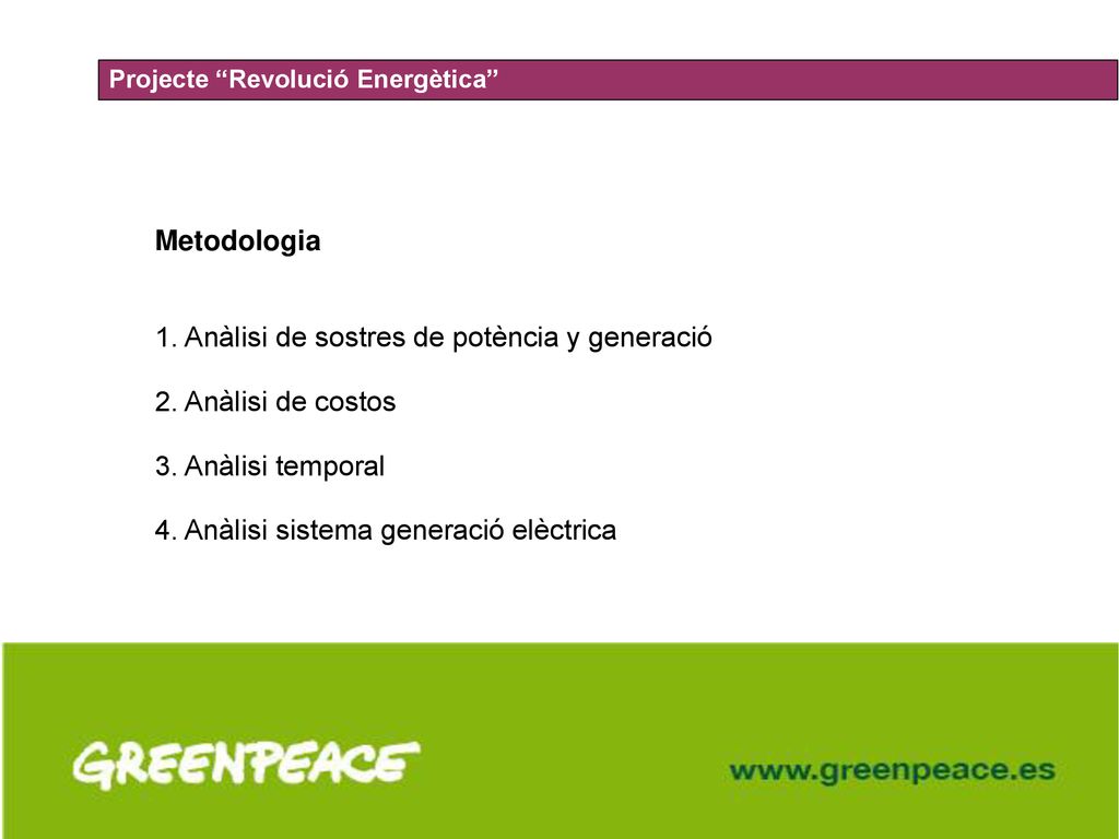 1. Anàlisi de sostres de potència y generació 2. Anàlisi de costos