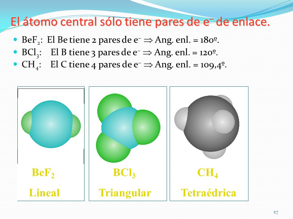 El átomo central sólo tiene pares de e– de enlace.