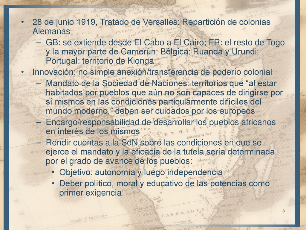 28 de junio 1919, Tratado de Versalles: Repartición de colonias Alemanas