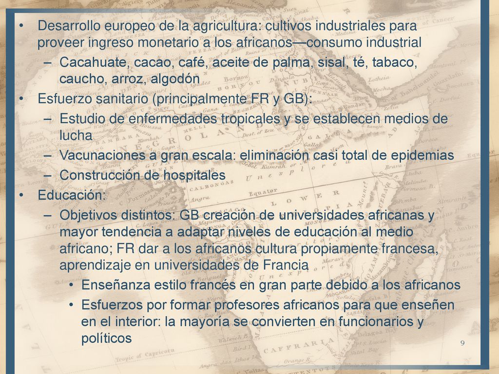 Desarrollo europeo de la agricultura: cultivos industriales para proveer ingreso monetario a los africanos—consumo industrial
