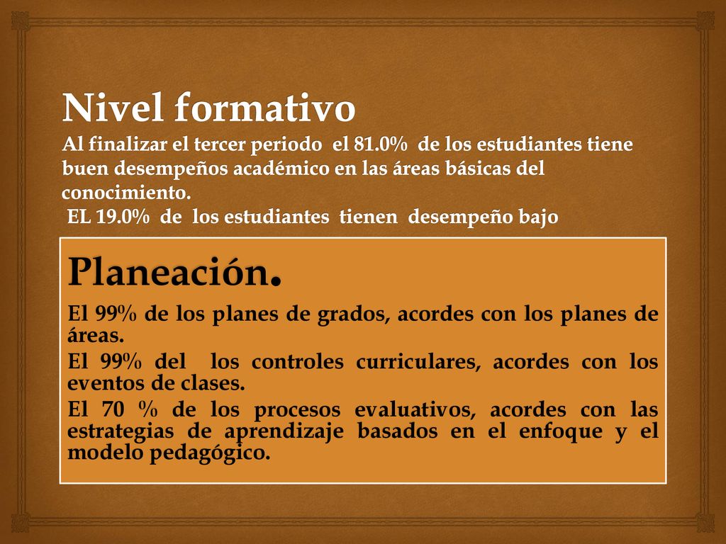 Nivel formativo Al finalizar el tercer periodo el 81