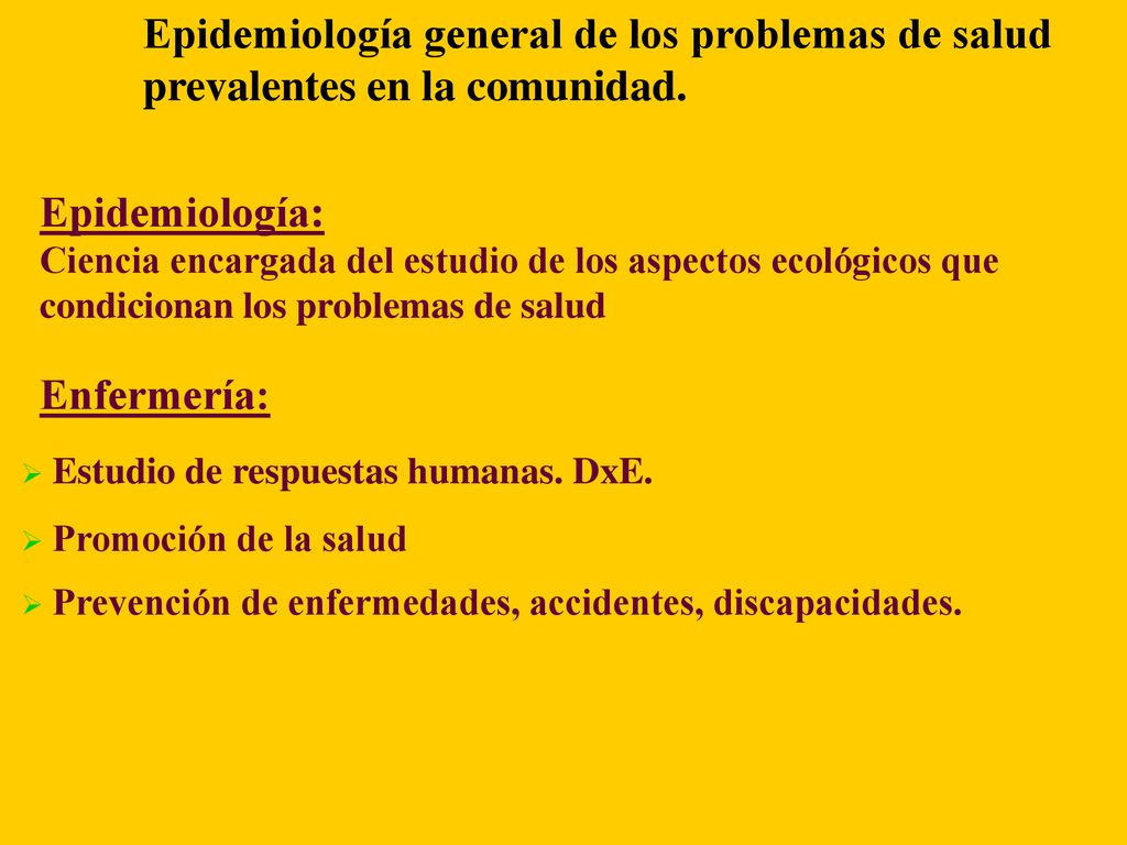 Epidemiología general de los problemas de salud prevalentes en la comunidad.