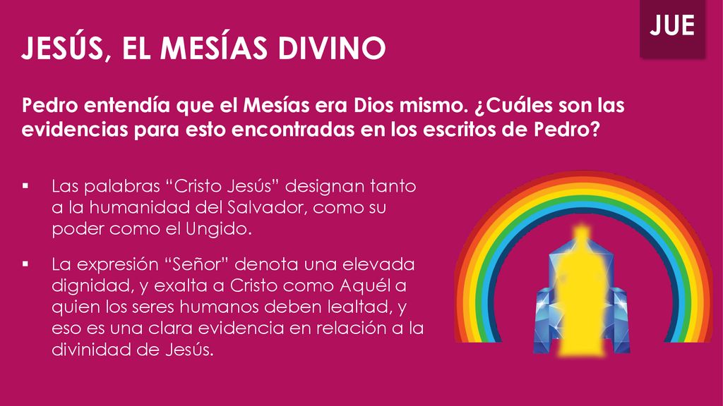 JESÚS, EL MESÍAS DIVINO Pedro entendía que el Mesías era Dios mismo. ¿Cuáles son las evidencias para esto encontradas en los escritos de Pedro