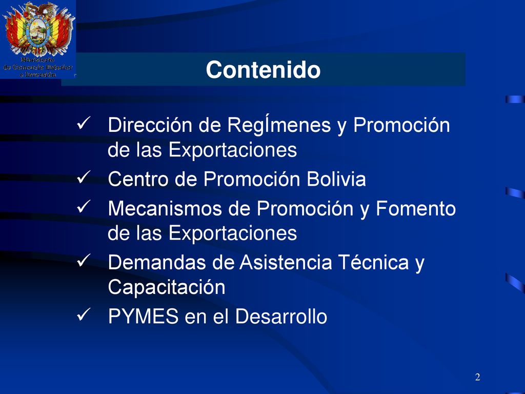 Contenido Dirección de RegÍmenes y Promoción de las Exportaciones