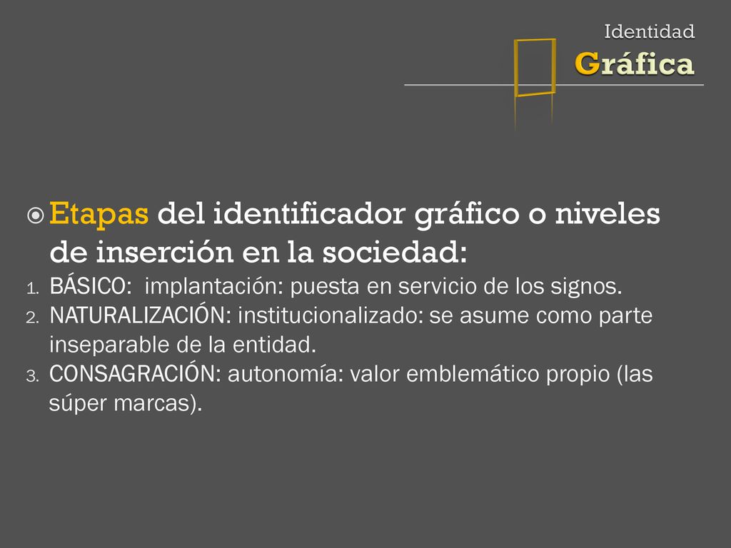  Identidad Gráfica. Etapas del identificador gráfico o niveles de inserción en la sociedad: