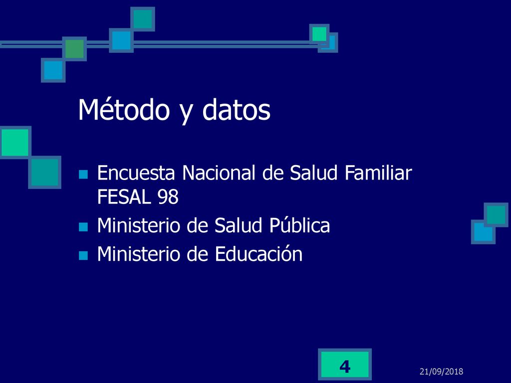 Método y datos Encuesta Nacional de Salud Familiar FESAL 98