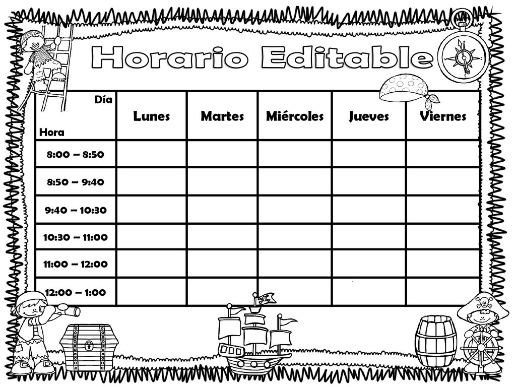 Horario Editable Lunes Martes Miércoles Jueves Viernes Día Hora