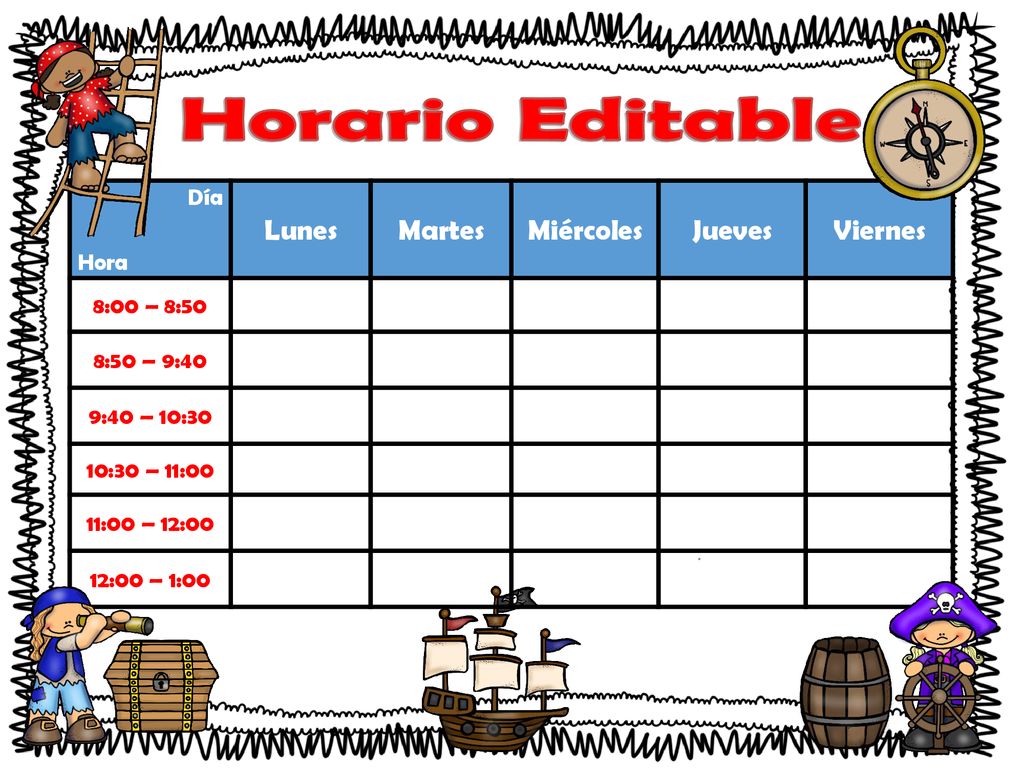 Horario Editable Lunes Martes Miércoles Jueves Viernes Día Hora