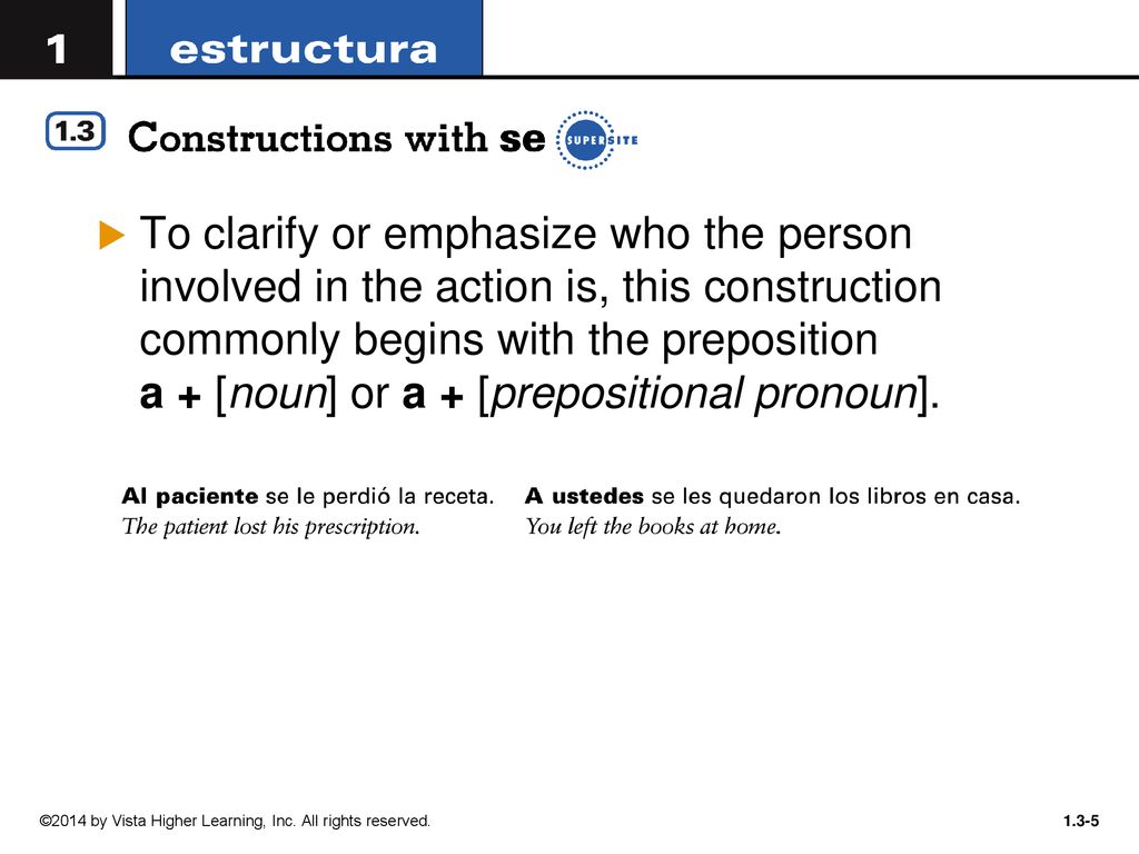 To clarify or emphasize who the person involved in the action is, this construction commonly begins with the preposition a + [noun] or a + [prepositional pronoun].