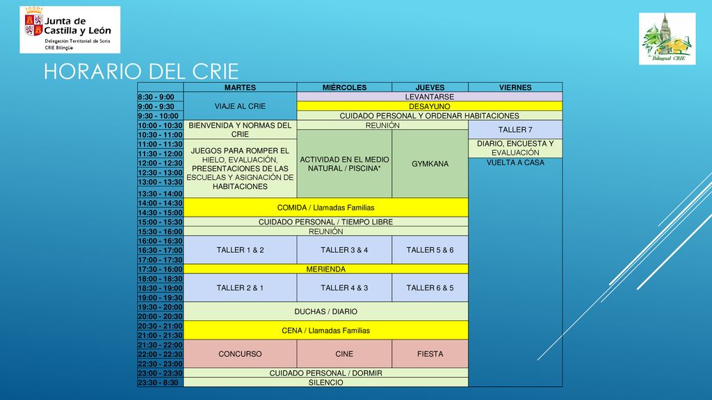 HORARIO DEL CRIE MARTES MIÉRCOLES JUEVES VIERNES 8:30 - 9:00