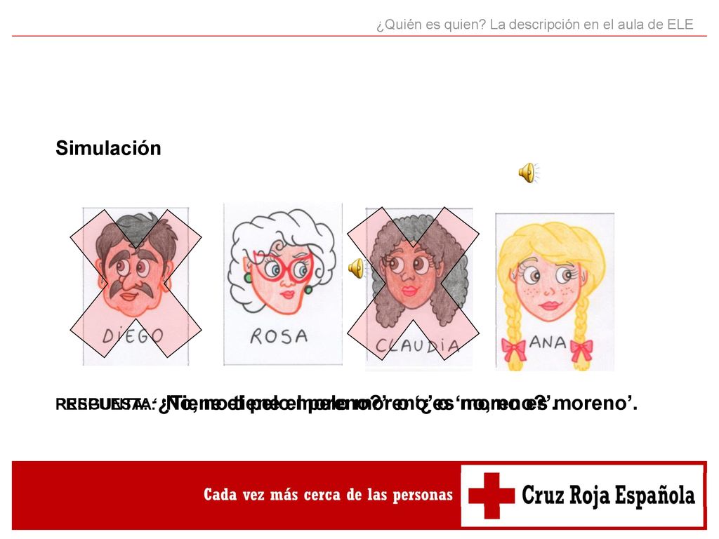 Simulación PREGUNTA: ‘¿Tiene el pelo moreno ’ o ‘¿es moreno ’.