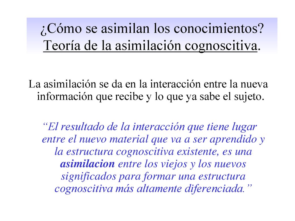 Lic. María A. Pennella ¿Cómo se asimilan los conocimientos Teoría de la asimilación cognoscitiva.
