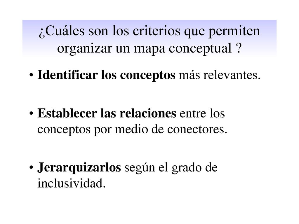 ¿Cuáles son los criterios que permiten organizar un mapa conceptual