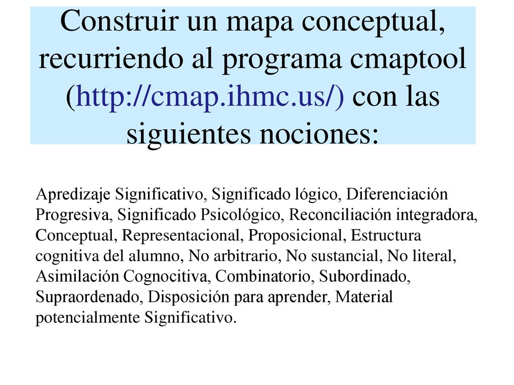 Construir un mapa conceptual, recurriendo al programa cmaptool (  con las siguientes nociones: