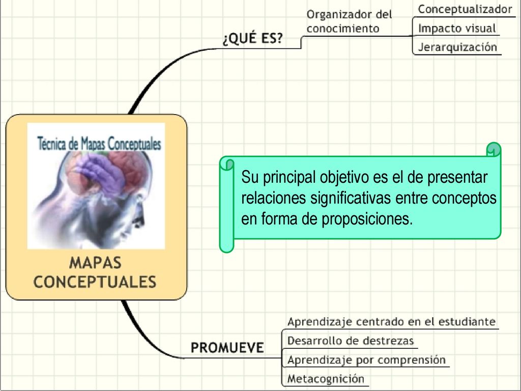 Su principal objetivo es el de presentar relaciones significativas entre conceptos en forma de proposiciones.