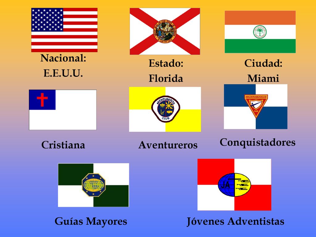 Nacional: E.E.U.U. Estado: Florida. Ciudad: Miami. Conquistadores. Cristiana. Aventureros. Guías Mayores.