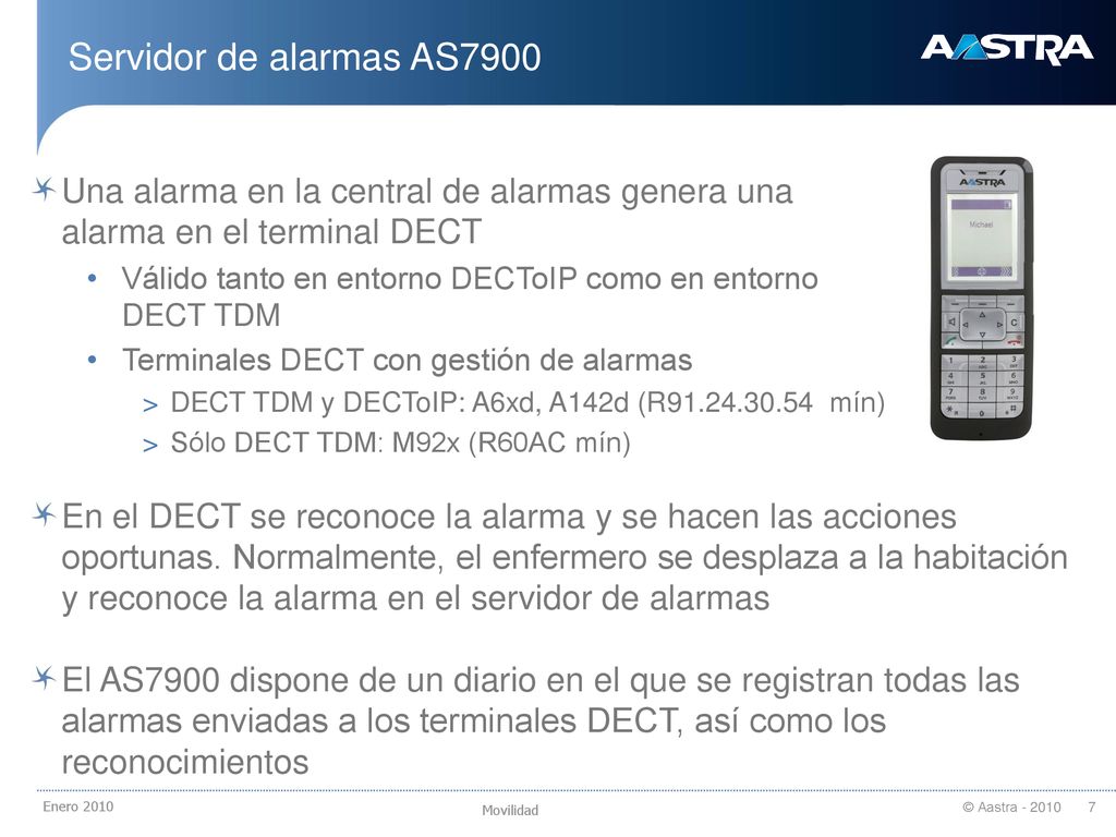 21/09/2018 Servidor de alarmas AS7900. Una alarma en la central de alarmas genera una alarma en el terminal DECT.
