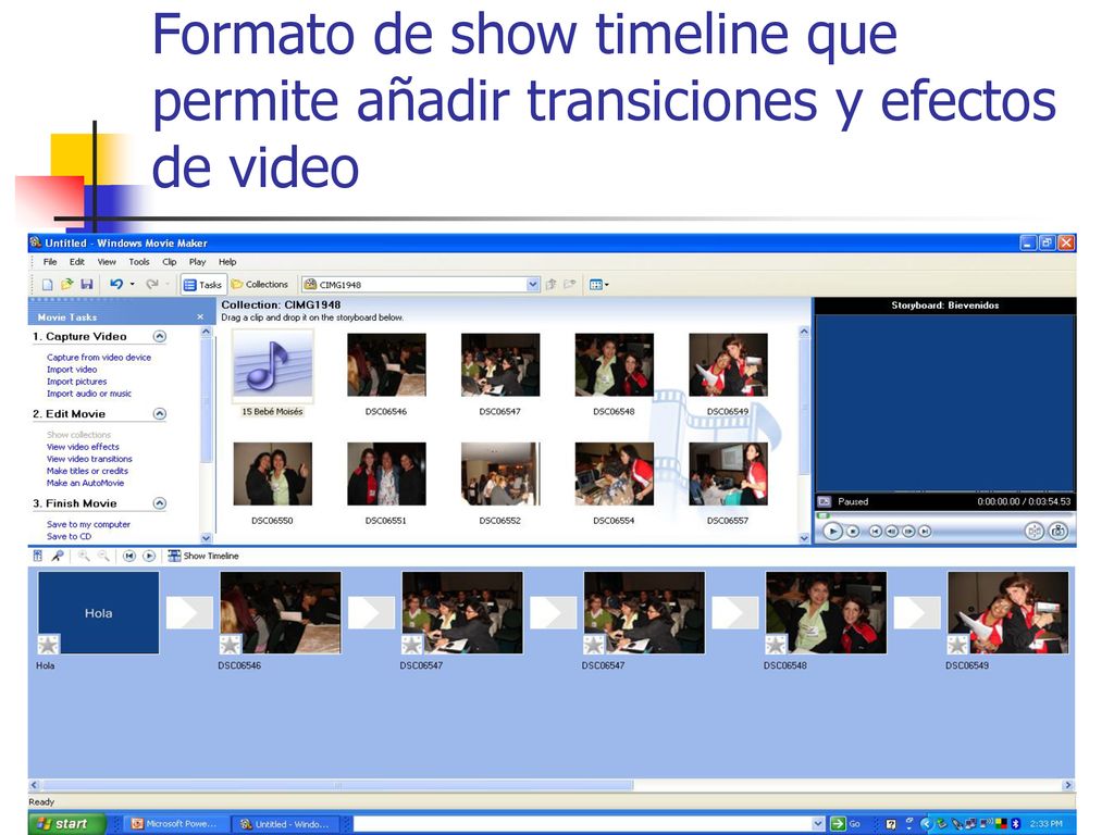 Formato de show timeline que permite añadir transiciones y efectos de video