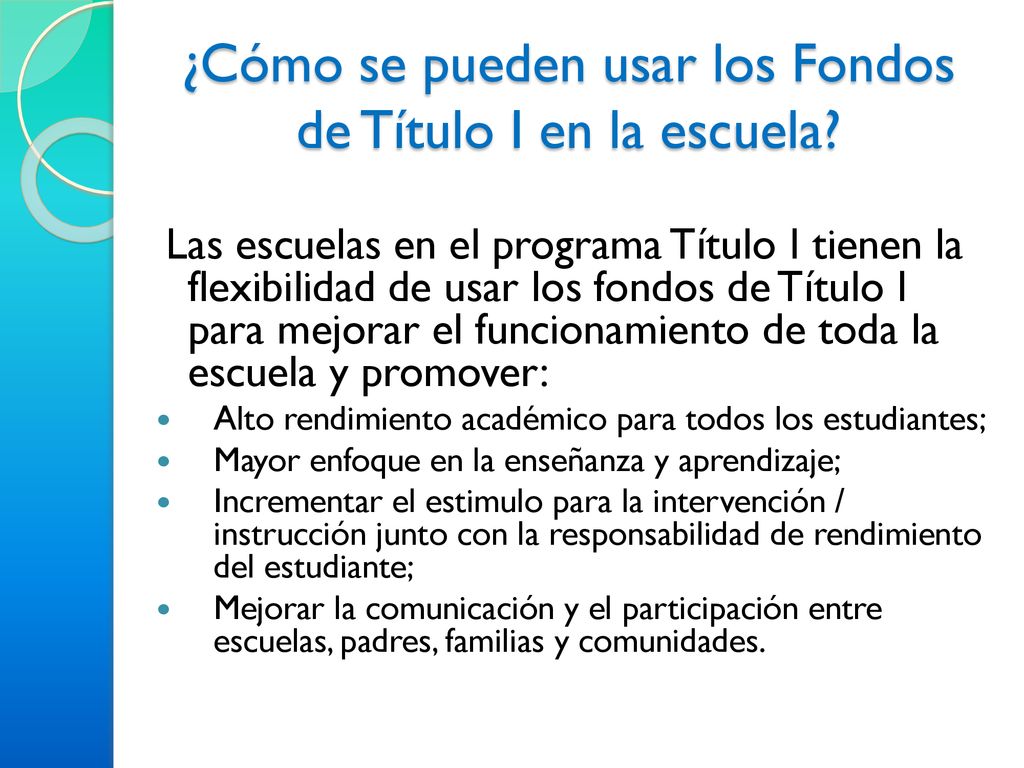 ¿Cómo se pueden usar los Fondos de Título I en la escuela