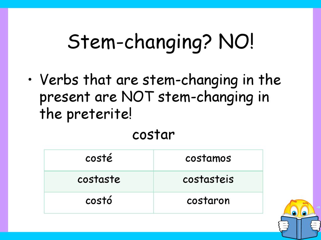Stem-changing NO! Verbs that are stem-changing in the present are NOT stem-changing in the preterite!
