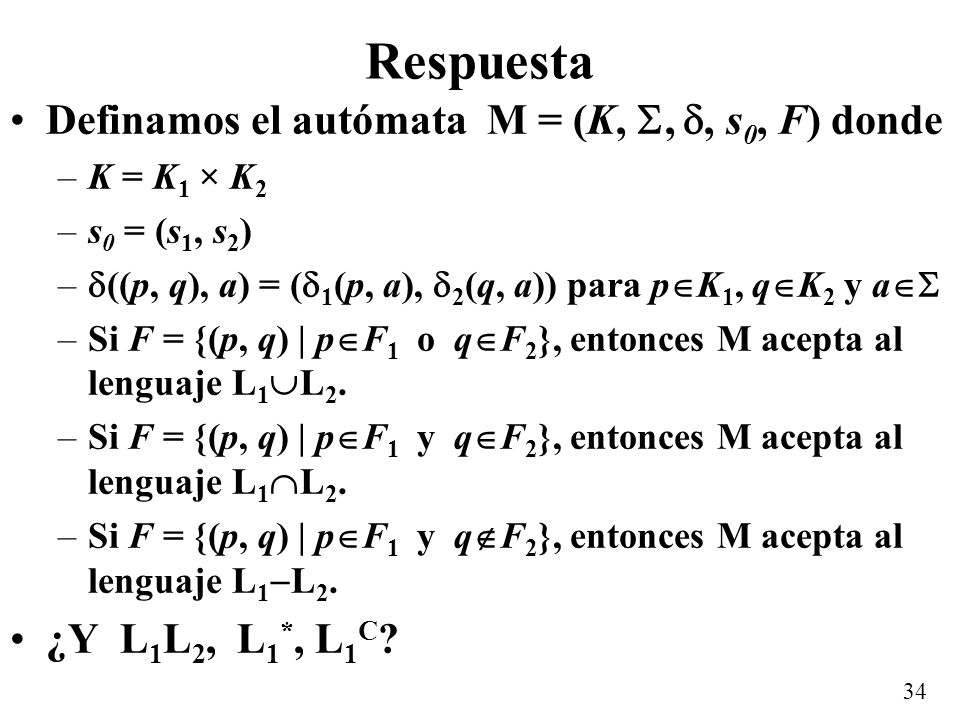 Respuesta Definamos el autómata M = (K, , , s0, F) donde