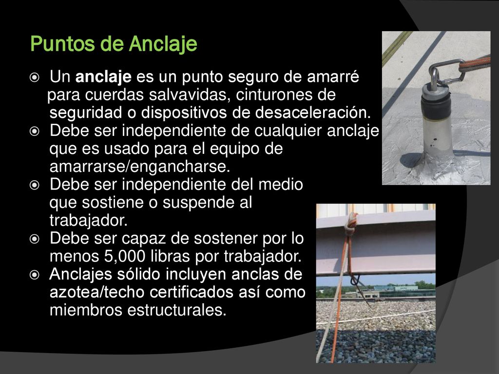 Puntos de Anclaje Un anclaje es un punto seguro de amarré