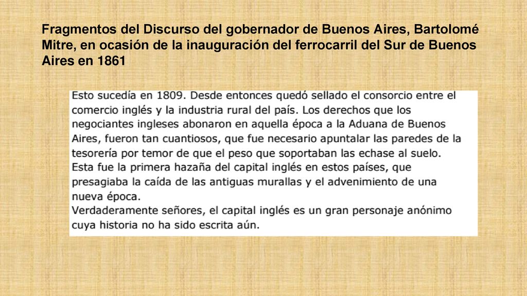Fragmentos del Discurso del gobernador de Buenos Aires, Bartolomé Mitre, en ocasión de la inauguración del ferrocarril del Sur de Buenos Aires en 1861