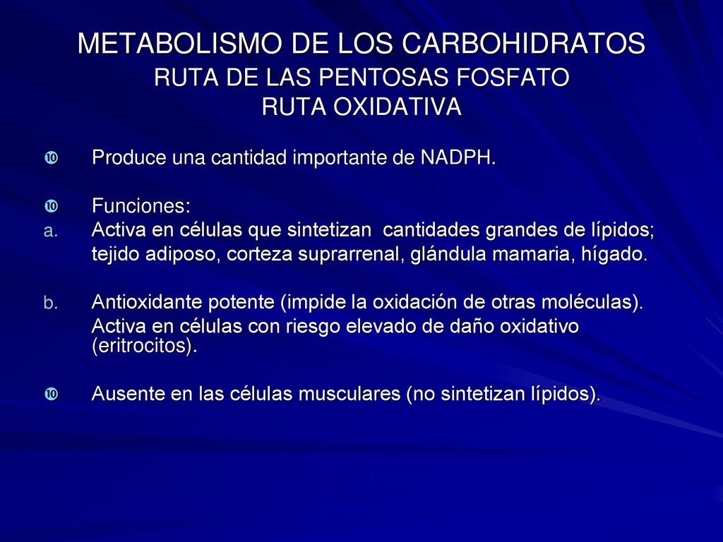 METABOLISMO DE LOS CARBOHIDRATOS RUTA DE LAS PENTOSAS FOSFATO RUTA OXIDATIVA